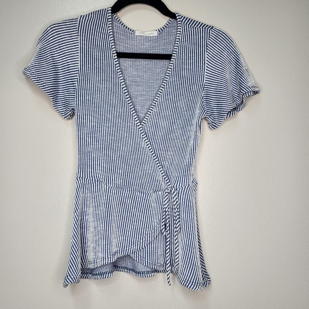 Caution to the WInd Women Blue Stripe Wrap Blouse size XS